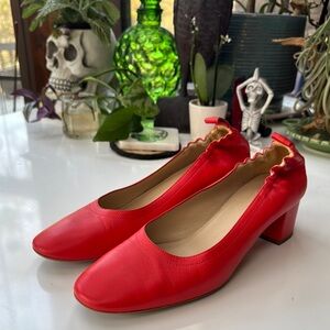 Women's Red Leather Block Heel Shoes